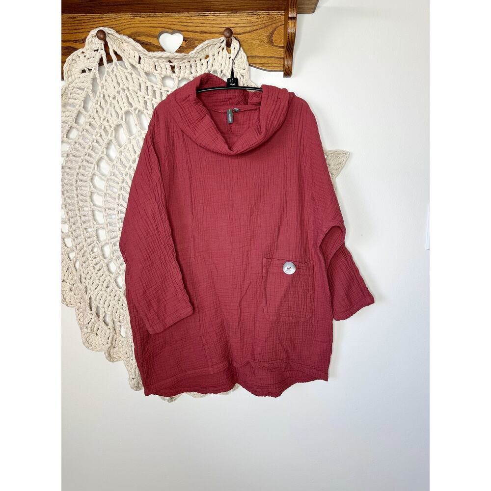 Shannon Passero Lagenlook Cotton Gauze Oversized Cowl Neck Tunic Small